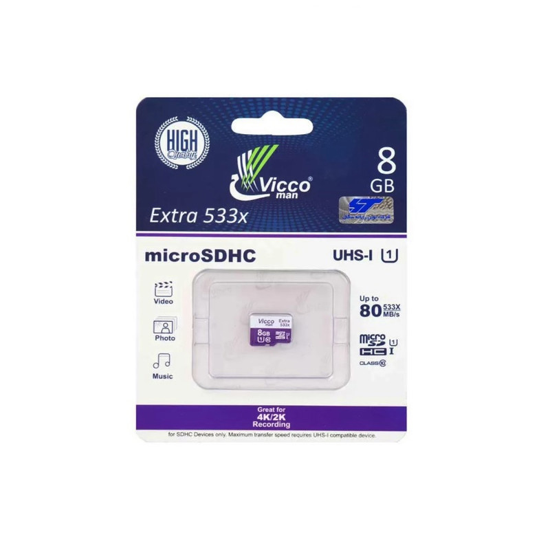 کارت حافظه microSDHC ویکو من مدل Extre 533X کلاس 10 استاندارد UHS-I U1 سرعت 80MBps ظرفیت 8 گیگابایت کارت حافظه microSDHC ویکو من مدل Extre 533X کلاس 10 استاندارد UHS-I U1 سرعت 80MBps ظرفیت 8 گیگابایت