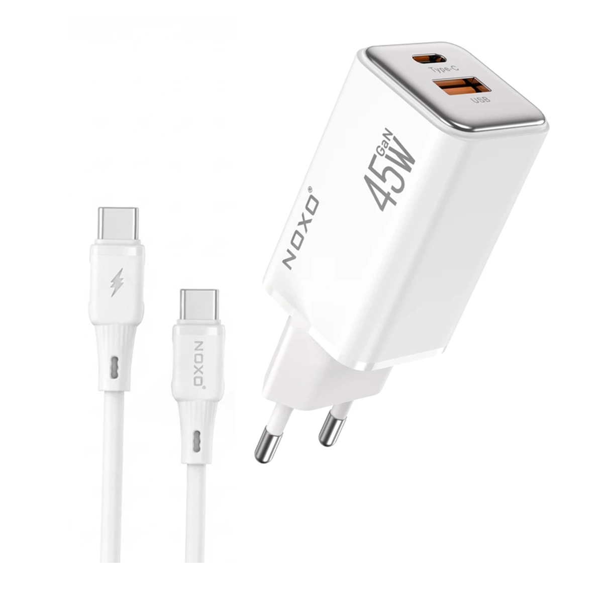 شارژر دیواری نوکسو مدل CHN‑8 GaN به همراه کابل USB-C توان 45 وات شارژر دیواری نوکسو مدل CHN‑8 GaN به همراه کابل USB-C توان 45 وات