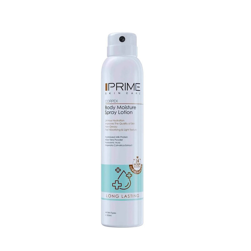 اسپری لوسیون آبرسان بدن پرایم مدل Long Lasting حجم 200 میلی لیتر با ماندگاری 24 ساعته اسپری لوسیون آبرسان بدن پرایم مدل Long Lasting حجم 200 میلی لیتر با ماندگاری 24 ساعته