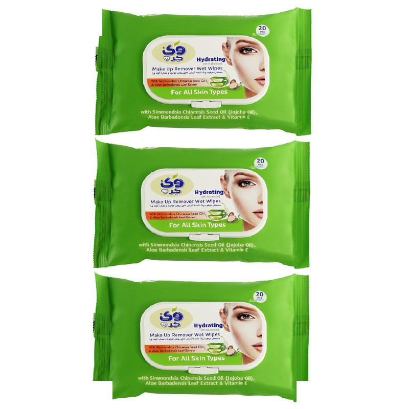 دستمال مرطوب وی کر مدل Jojoba-Aloe Vera سه بسته 20 عددی دستمال مرطوب وی کر مدل Jojoba-Aloe Vera سه بسته 20 عددی