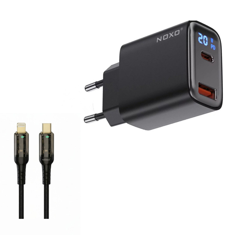 شارژر دیواری 20 وات دو پورت نوکسو مدل CHN-6 به همراه کابل تبدیل USB-C / لایتنینگ شارژر دیواری 20 وات دو پورت نوکسو مدل CHN-6 به همراه کابل تبدیل USB-C / لایتنینگ