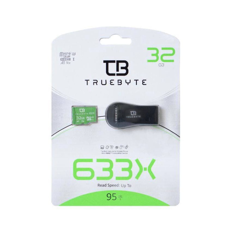 کارت حافظه microSD HC تروبایت مدل 633X-A1-V30 کلاس 10 استاندارد UHS-I U3 ظرفیت 32 گیگابایت به همراه کارت خوان کارت حافظه microSD HC تروبایت مدل 633X-A1-V30 کلاس 10 استاندارد UHS-I U3 ظرفیت 32 گیگابایت به همراه کارت خوان