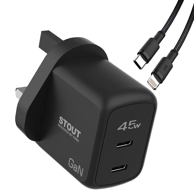 شارژر دیواری 45 وات پاوا مدل Stout Gan Travel Charge به همراه کابل USB-C به لایتنینگ شارژر دیواری 45 وات پاوا مدل Stout Gan Travel Charge به همراه کابل USB-C به لایتنینگ
