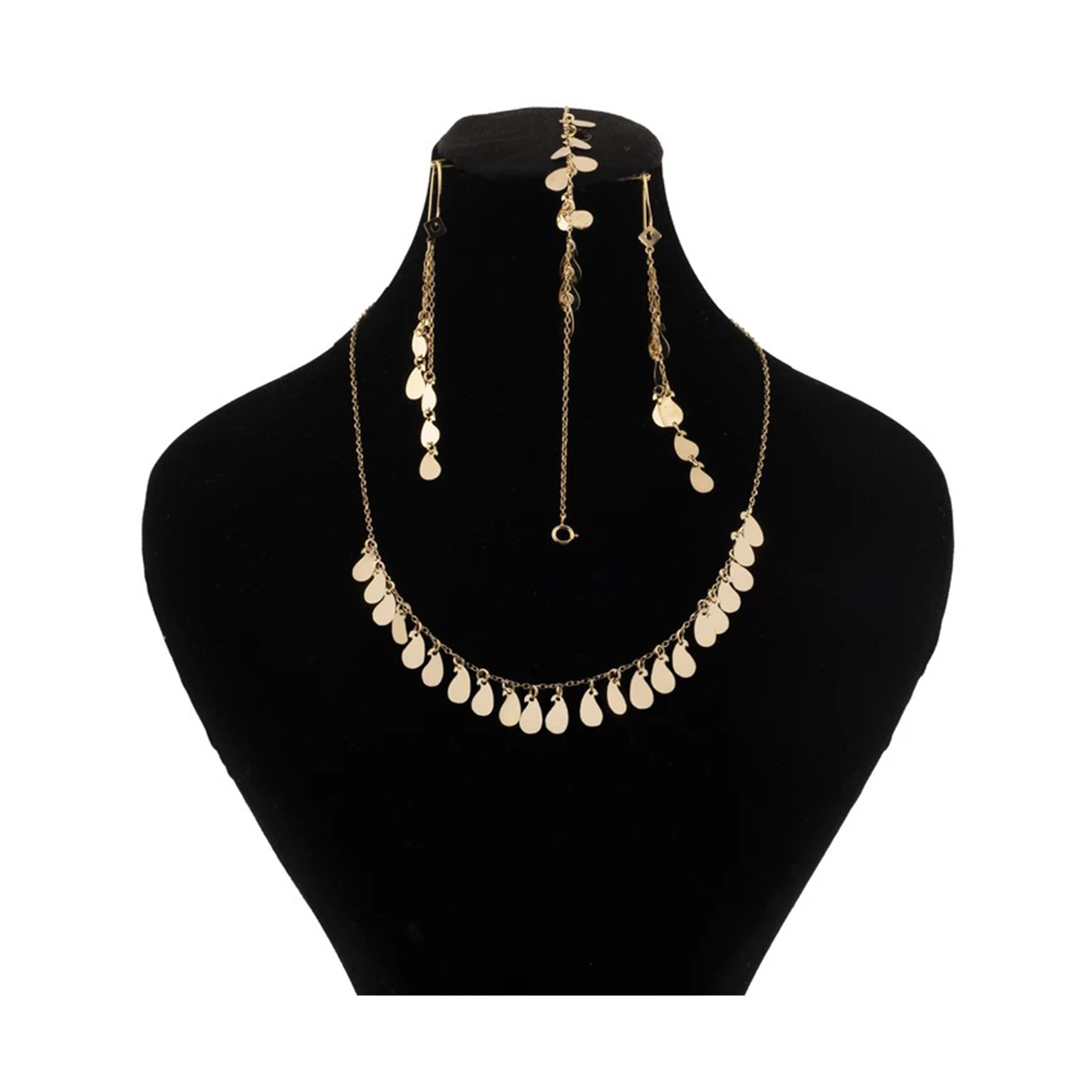 سرویس طلای 18 عیار زنانه قو طلایی مدل اشکی آبشاری کد S001779-8.50 سرویس طلای 18 عیار زنانه قو طلایی مدل اشکی آبشاری کد S001779-8.50