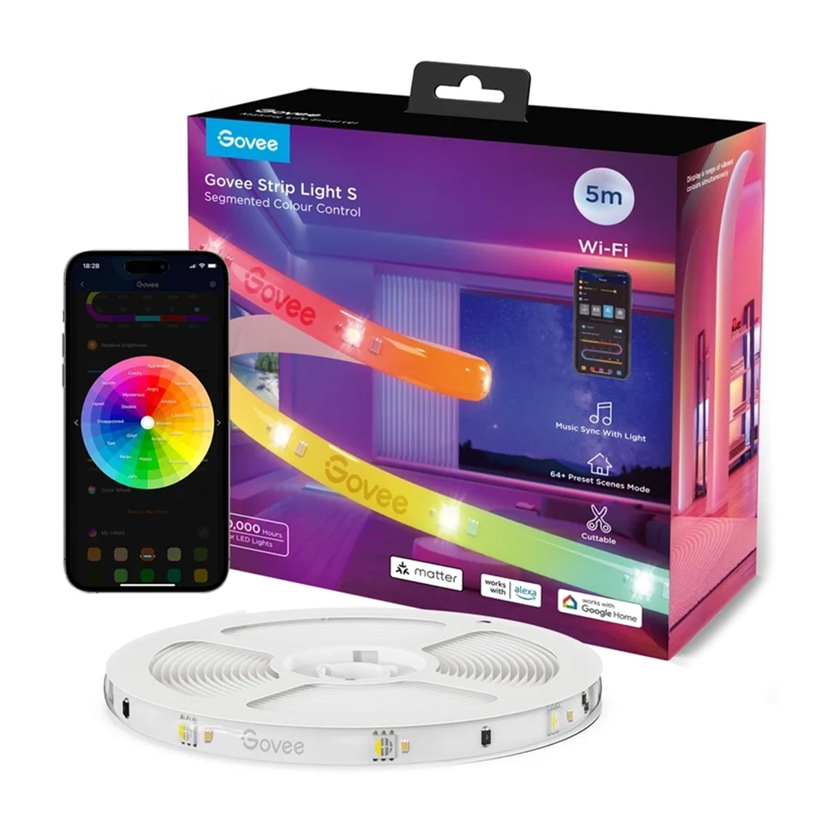 ریسه هوشمند گووی مدل RGBIC Wi-Fi/Bluetooth LED Strip Lights With Protective Coating H612A طول 5 متر ریسه هوشمند گووی مدل RGBIC Wi-Fi/Bluetooth LED Strip Lights With Protective Coating H612A طول 5 متر