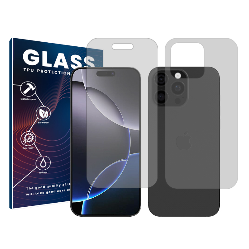 محافظ صفحه نمایش شفاف گلس مدل Resistant مناسب برای گوشی موبایل اپل iPhone 16 Pro به همراه محافظ پشت گوشی 
