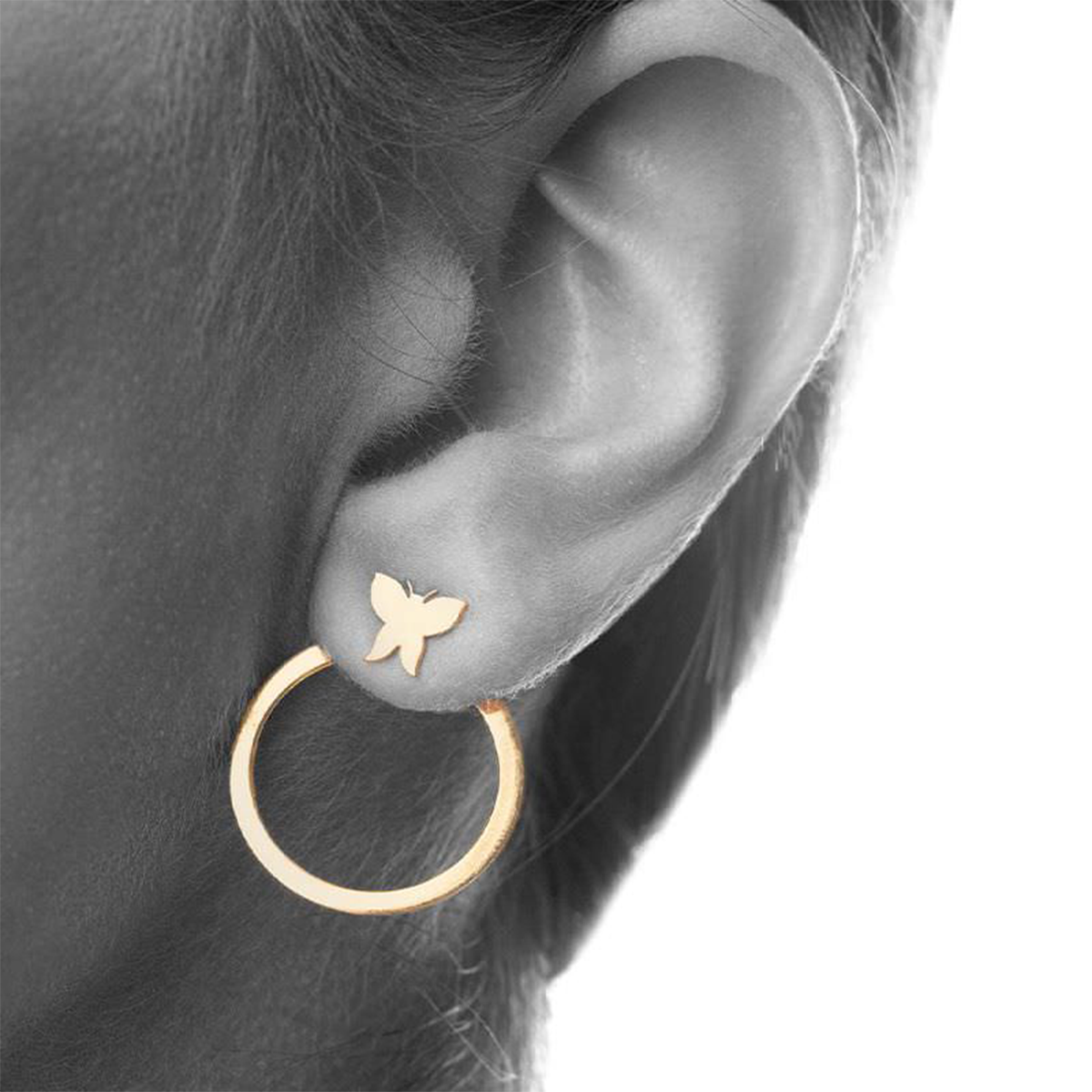 گوشواره طلا زنانه طرح پروانه و دایره تو خالی دوتایی قو طلایی کد E017356-1.15 گوشواره طلا زنانه طرح پروانه و دایره تو خالی دوتایی قو طلایی کد E017356-1.15