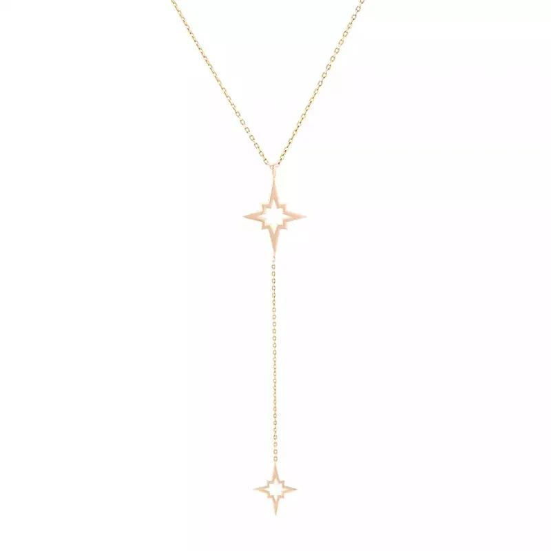 گردنبند طلا زنانه طرح دو ستاره شش پر قو طایی-1.00