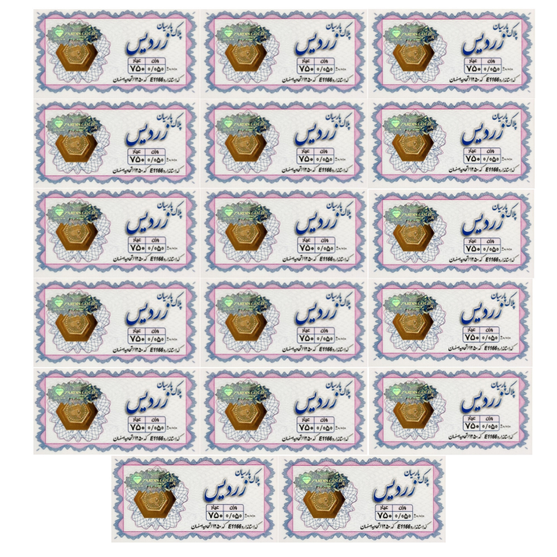 سکه پارسیان 50 سوت 18 عیار الن نار کد زردیس ELN56 مجموعه 17 عددی سکه پارسیان 50 سوت 18 عیار الن نار کد زردیس ELN56 مجموعه 17 عددی