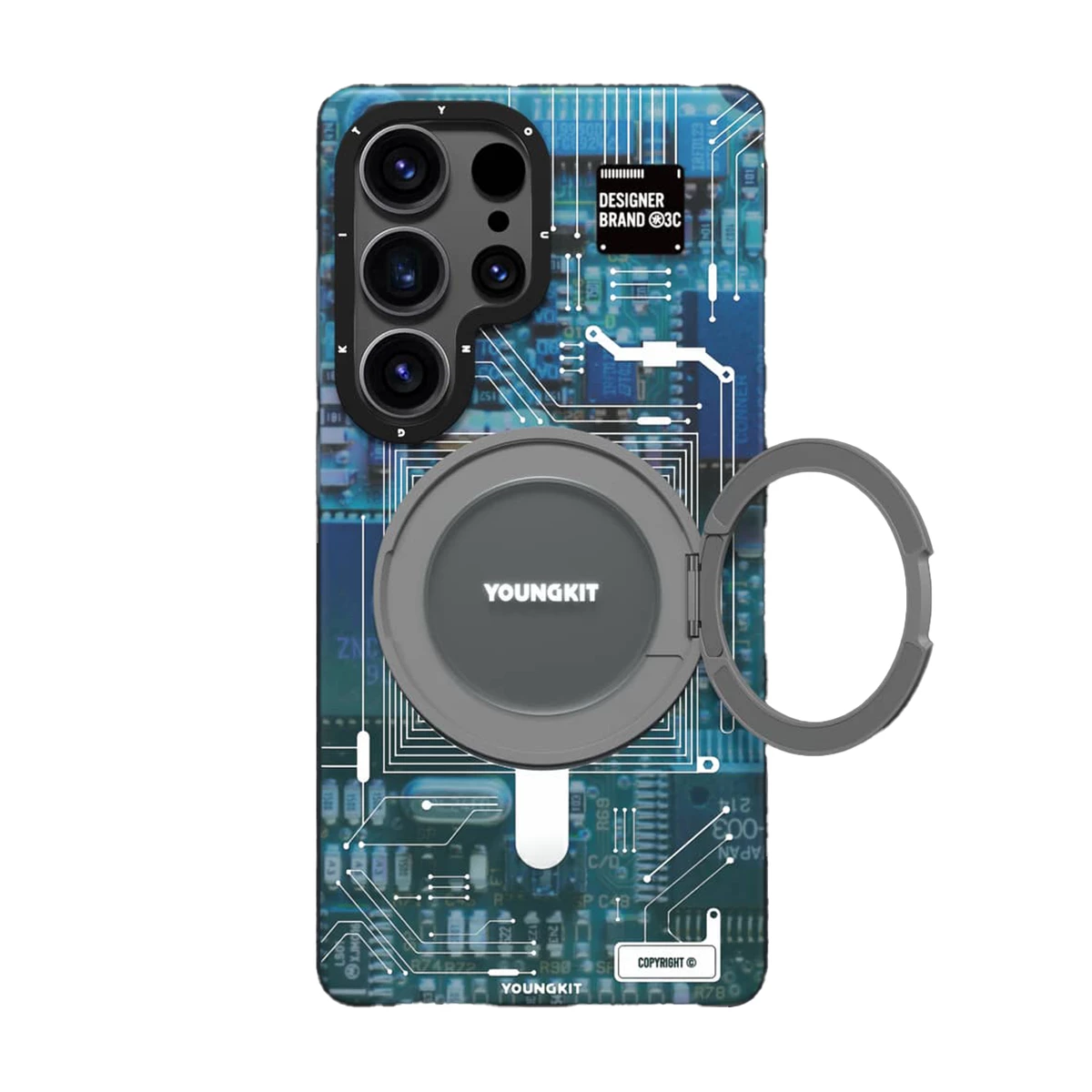 قاب گوشی سامسونگ S25 Ultra یانگ کیت مدل Cyberpunk 360° Spin Magnetic Stand Case Designer Brand-سفید قاب گوشی سامسونگ S25 Ultra یانگ کیت مدل Cyberpunk 360° Spin Magnetic Stand Case Designer Brand-سفید