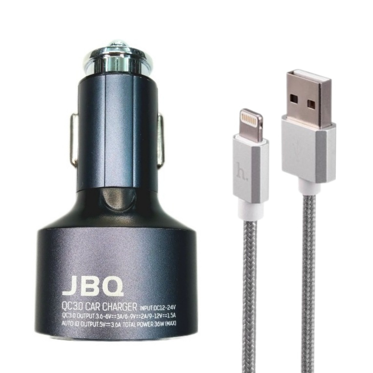 شارژر فندکی جی بی کیو مدل c7030 به همراه کابل تبدیل لایتنینگ