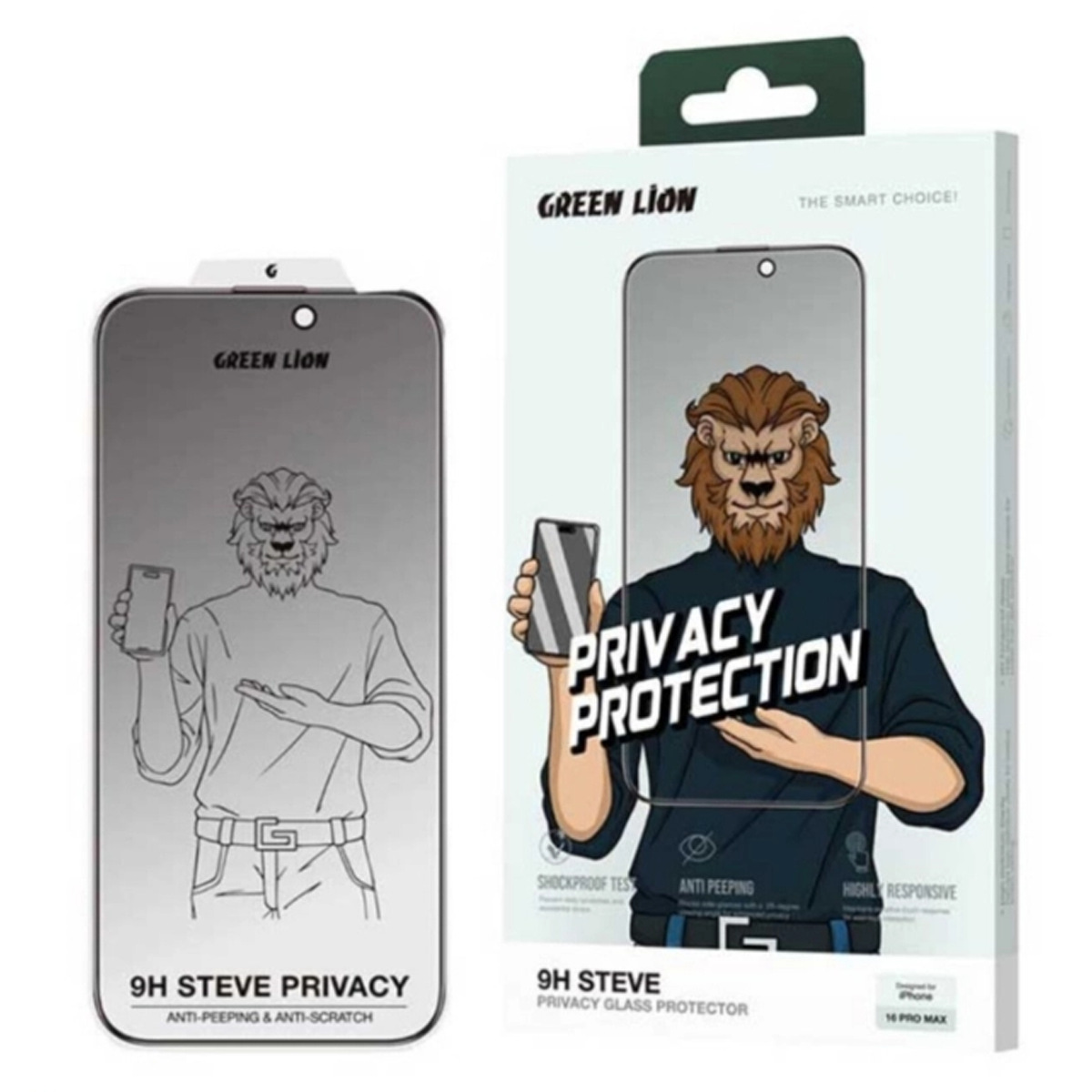 گلس گوشی شیشه ای حریم شخصی اپل iPhone 16 Pro Max گرین لاین مدل 9H Steve Privacy Glass گلس گوشی شیشه ای حریم شخصی اپل iPhone 16 Pro Max گرین لاین مدل 9H Steve Privacy Glass