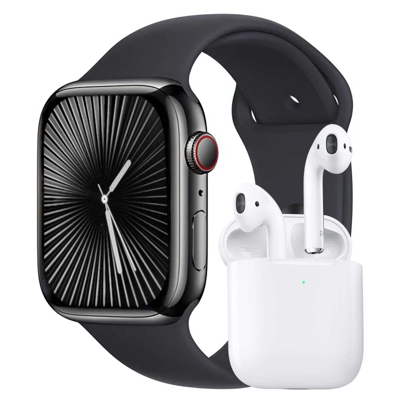 ساعت هوشمند ورنا مدل W46 MAX به همراه هندزفری مدل Airpod-بدنه طلایی بند نارنجی ساعت هوشمند ورنا مدل W46 MAX به همراه هندزفری مدل Airpod-بدنه طلایی بند نارنجی