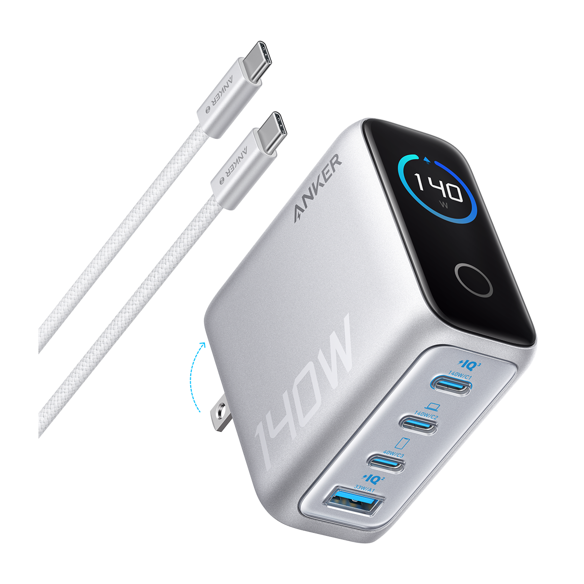 شارژر دیواری انکر مدل B2697 به همراه کابل دو سر تایپ سی توان 140 وات-نقرهای شارژر دیواری انکر مدل B2697 به همراه کابل دو سر تایپ سی توان 140 وات-نقرهای