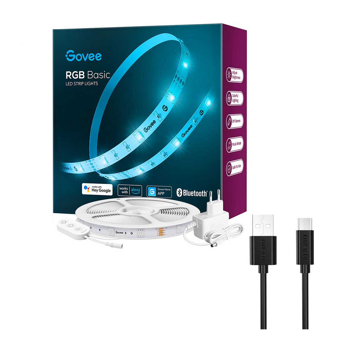 ریسه هوشمند گووی مدل LED Strip 5M Alexa Smart RGB WiFi H615A طول 5 متر همراه با کابل چویتک ریسه هوشمند گووی مدل LED Strip 5M Alexa Smart RGB WiFi H615A طول 5 متر همراه با کابل چویتک