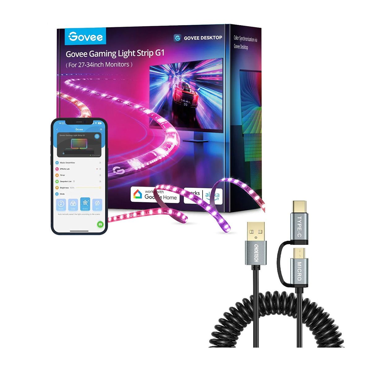 ریسه هوشمند مانیتور 27-34 اینچ گووی مدل Gaming Light Strip G1 H6609 همراه با کابل چویتک-مشکی