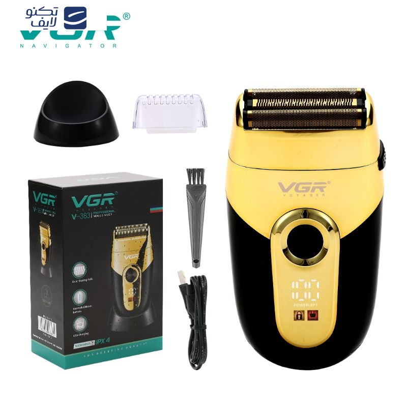 ست ماشین اصلاح موی صورت شارژی VGR مدل V383، اصلاح به صورت صفرزن، ضد آب، منبع انرژی با باتری قابل شارژ، تکنولوژی اصلاح به صورت شیو فویلی، مدت زمان شارژ 90 دقیقه و مدت زمان استفاده پس از شارژ 60 دقیقه، به همراه استند شارژ، برس تمیزکننده، محافظ ست ماشین اصلاح موی صورت شارژی VGR مدل V383، اصلاح به صورت صفرزن، ضد آب، منبع انرژی با باتری قابل شارژ، تکنولوژی اصلاح به صورت شیو فویلی، مدت زمان شارژ 90 دقیقه و مدت زمان استفاده پس از شارژ 60 دقیقه، به همراه استند شارژ، برس تمیزکننده، محافظ