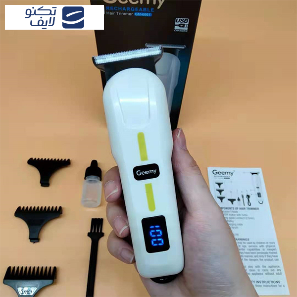 ماشین اصلاح موی صورت، سر و بدن جیمی مدل GM-6661، اصلاح به صورت صفر زن، منبع انرژی با باتری، تکنولوژی اصلاح به صورت برش چرخشی، اندازه اصلاح 0، 1، 2 و 3، مدت زمان شارژ 150 دقیقه و مدت زمان استفاده پس از شارژ 250 دقیقه، به همراه برس تمیزکننده