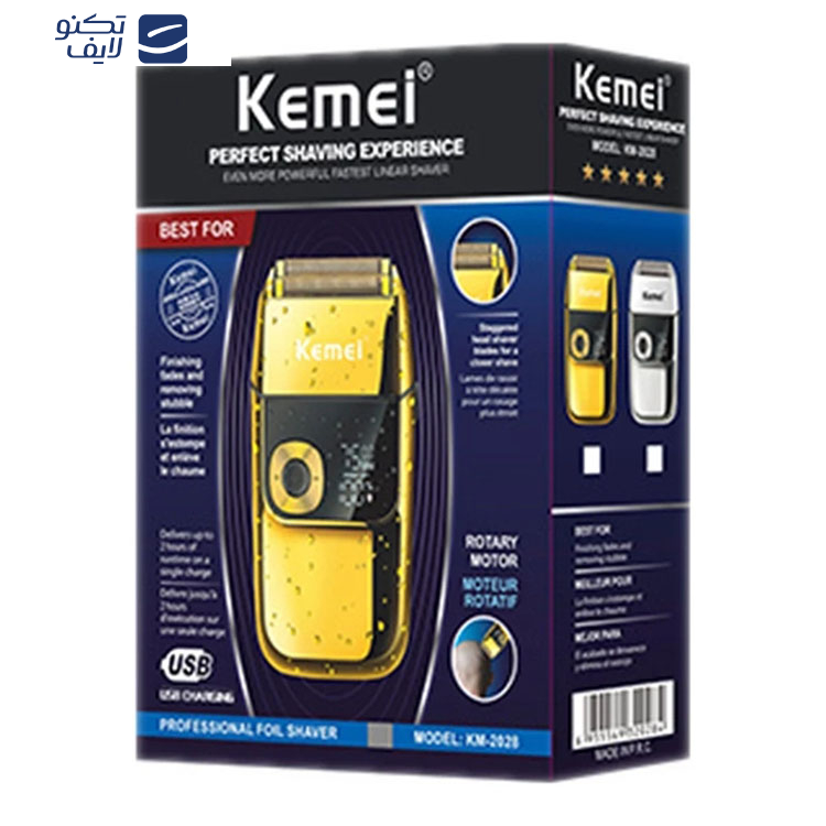 ماشین اصلاح موی سر و صورت کیمی مدل 2028، اصلاح به صورت خط زن، منبع انرژی با برق، تکنولوژی اصلاح به صورت برش مستقیم، مدت زمان شارژ 120 دقیقه و مدت زمان استفاده پس از شارژ 120 دقیقه، دارای نمایشگر دیجیتال برای میزان شارژ و سرعت، به همراه برس تمیزکننده