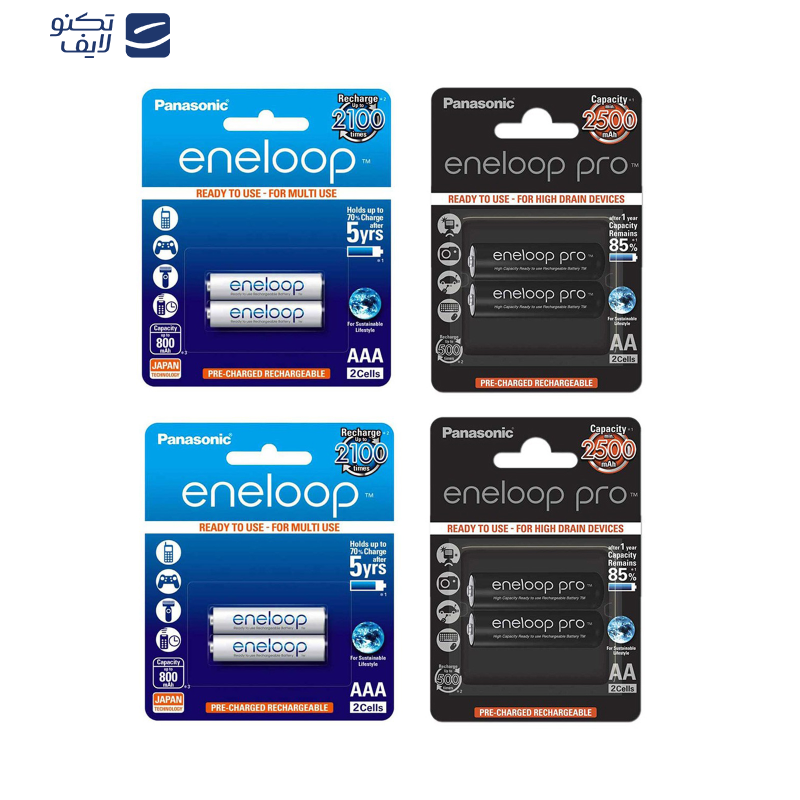 باتری قلمی و نیم قلمی قابل شارژ پاناسونیک مدل eneloop بسته 8 عددی باتری قلمی و نیم قلمی قابل شارژ پاناسونیک مدل eneloop بسته 8 عددی