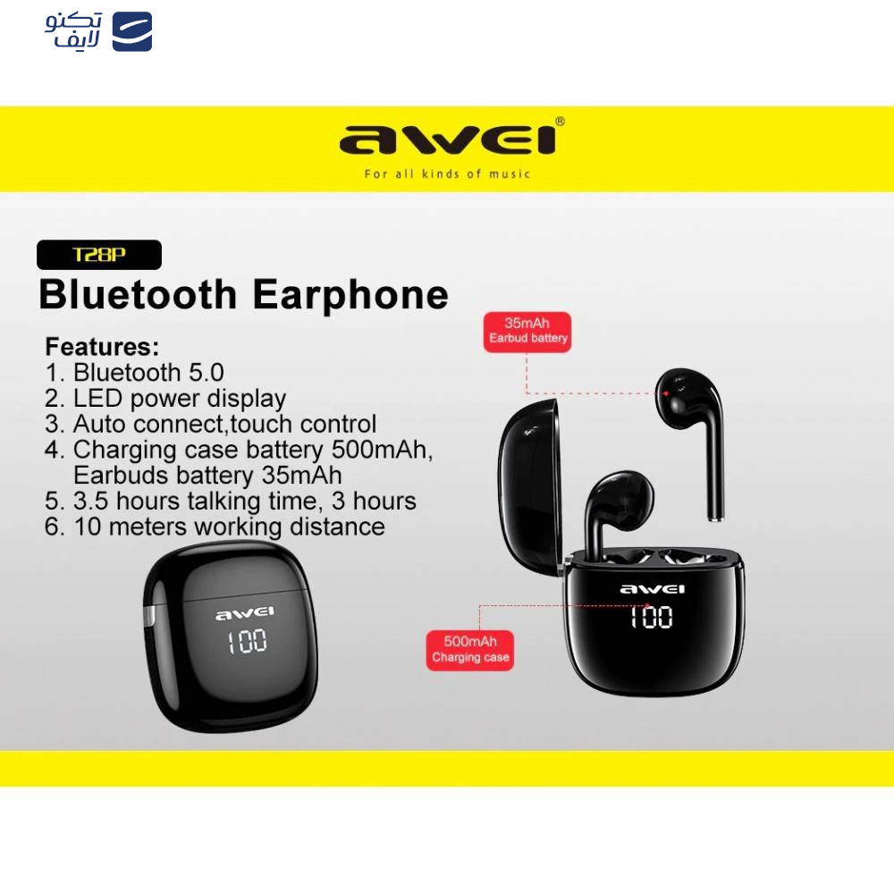هندزفری بی سیم اوی مدل Awei T28s with LED Display هندزفری بی سیم اوی مدل Awei T28s with LED Display