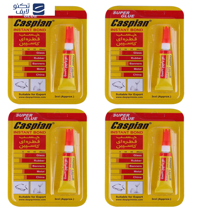 چسب قطره ای کاسپین مدل super glue حجم 3 گرم بسته 4 عددی چسب قطره ای کاسپین مدل super glue حجم 3 گرم بسته 4 عددی