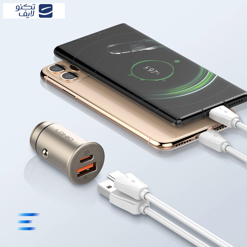 شارژر فندکی الدینیو مدل C506Q به همراه کابل تبدیل microUSB