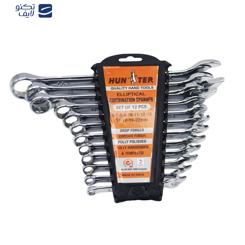 آچار یکسر تخت و یکسر رینگی هانتر مدل YP-PELEKANI-6/22MM مجموعه 12 عددی