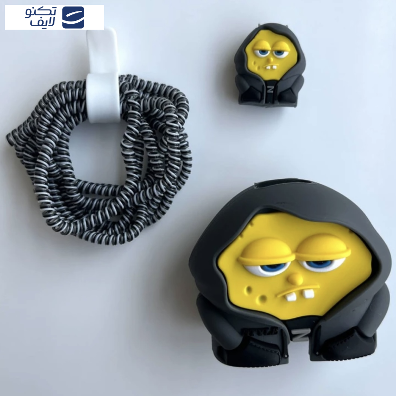 محافظ کابل طرح باب اسفنجی SpongeBob به همراه محافظ شارژر دیواری مجموعه 4 عددی