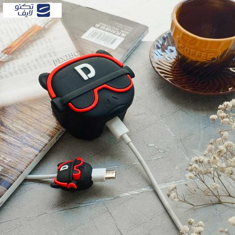 محافظ کابل پیکسی طرح سگ مدل Bulldog-B به همراه محافظ شارژر دیواری مجموعه 4 عددی