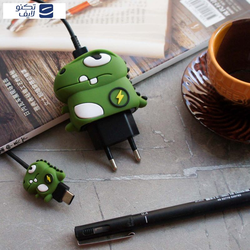 محافظ کابل مدل Cute Dragon-Cover به همراه محافظ شارژر دیواری مجموعه 4 عددی