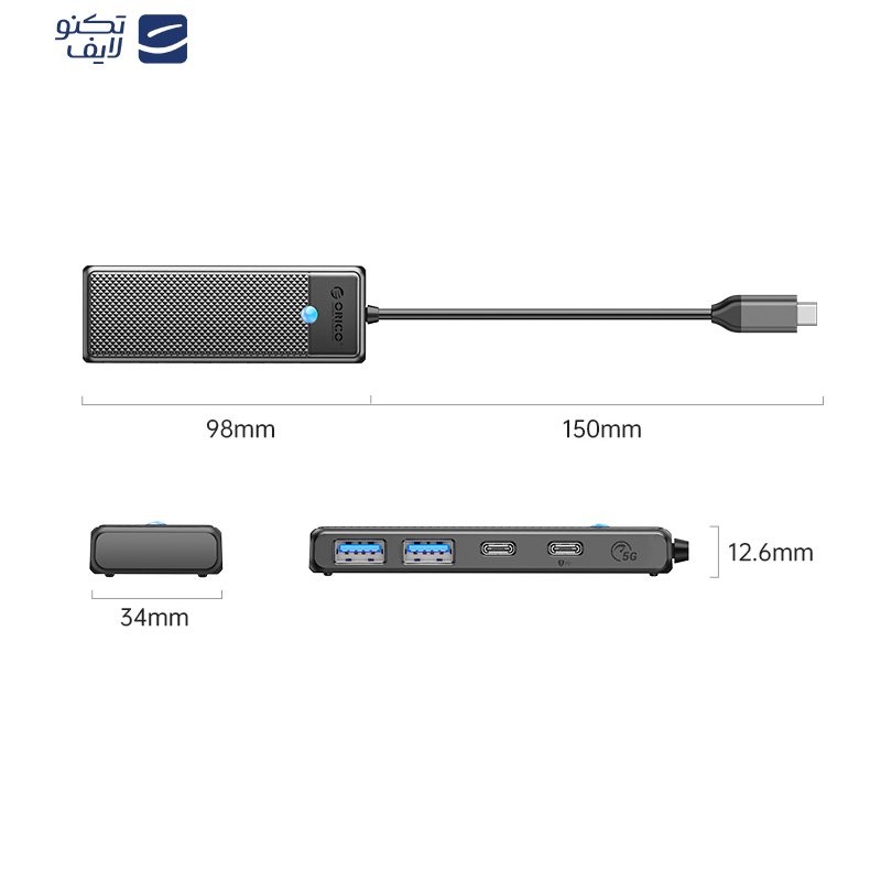 هاب 4 پورت USB-C اوریکو مدل PAPW2AC-C3-015