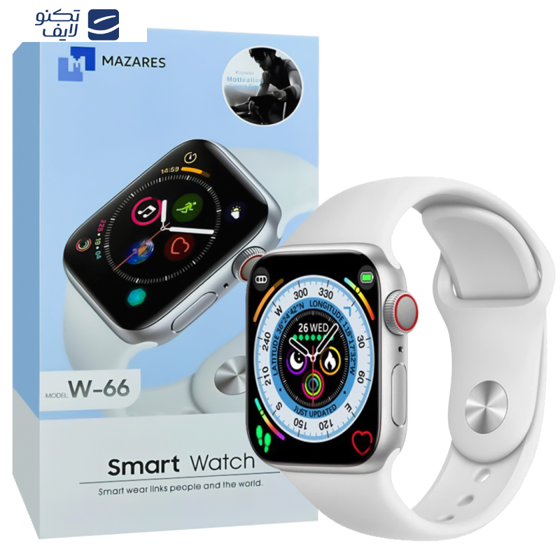 ساعت هوشمند مازارس مدل W66 سایز 44mm به همراه بند اضافه ساعت هوشمند مازارس مدل W66 سایز 44mm به همراه بند اضافه
