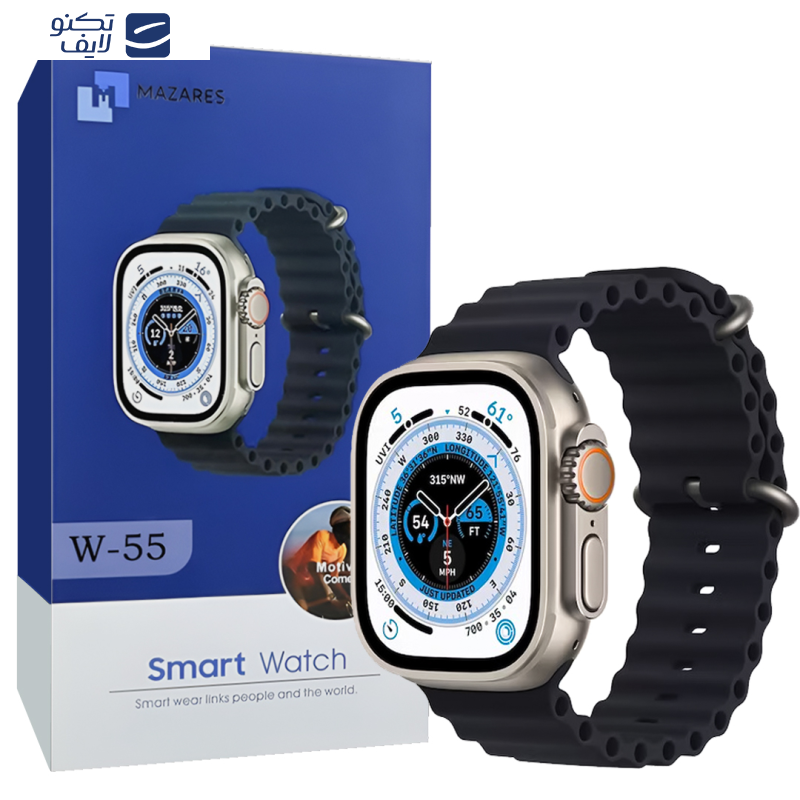 ساعت هوشمند مازارس مدل W55 سایز 49mm به همراه بند اضافه ساعت هوشمند مازارس مدل W55 سایز 49mm به همراه بند اضافه