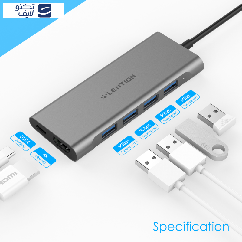 هاب 6 پورت USB-C لنشن مدل C35 هاب 6 پورت USB-C لنشن مدل C35