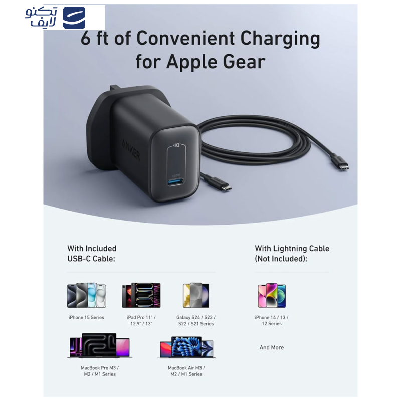 شارژر دیواری 100 وات انکر مدل B2679 به همراه کابل USB-C به طول 1.8 متر