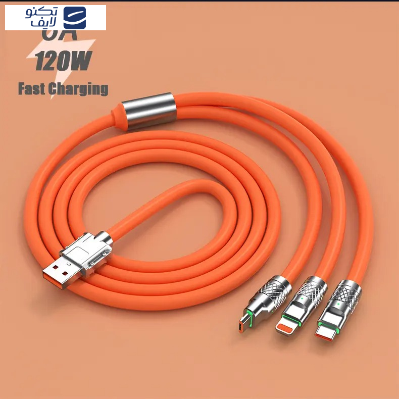 کابل تبدیل USB به micro USB / لایتنینگ / USB-C پسنجر لاین مدل 3in1 ZINC ALLOY 120W طول 1.2 متر