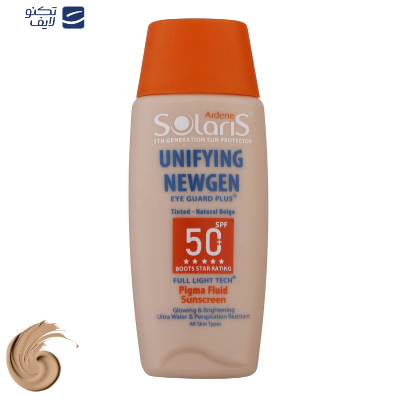فلوئید ضدآفتاب رنگی آردن سولاریس +SPF50 مدل Unifying Newgen مناسب انواع پوست، حجم 75 میلی‌لیتر