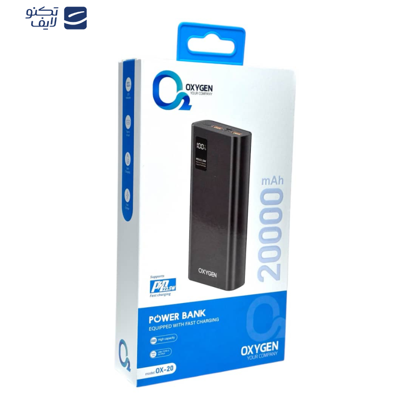 پاوربانک اکسیژن مدل OX-20 ظرفیت 20000 میلی آمپر ساعت