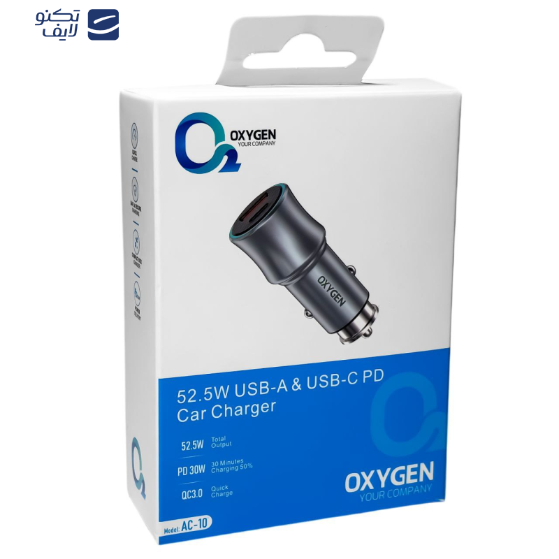 شارژر فندکی 65 وات دو پورت اکسیژن مدل AC-10 شارژر فندکی 65 وات دو پورت اکسیژن مدل AC-10