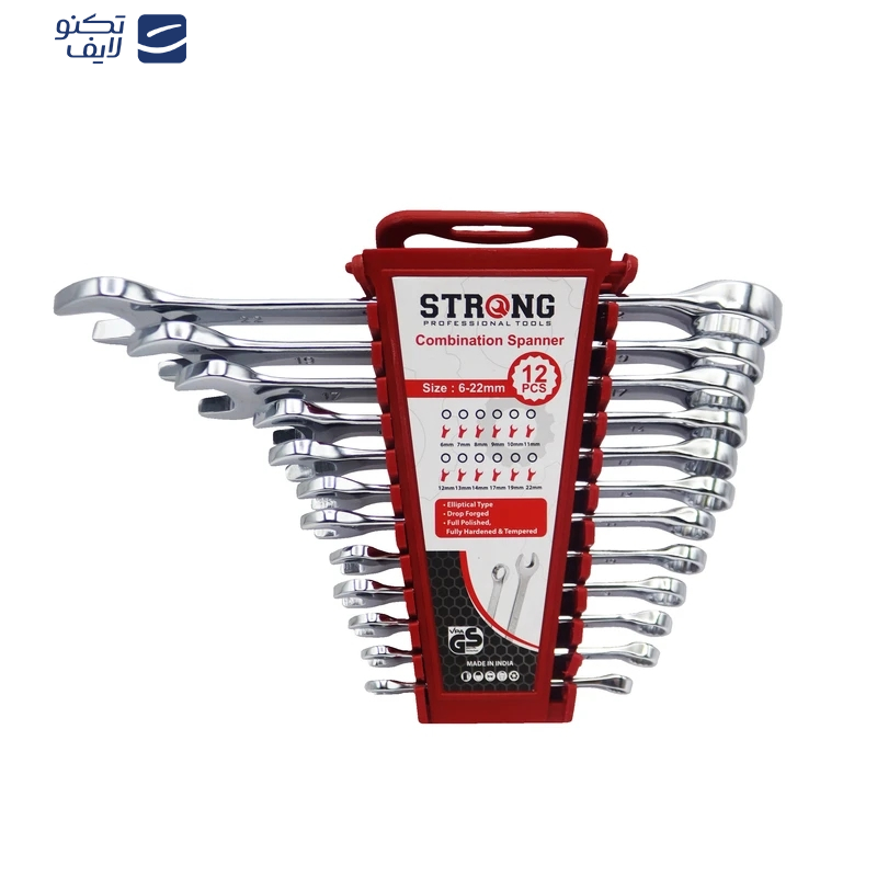 آچار یکسر تخت و یکسر رینگی استرانگ مدل AJ-12PCS-STRONG مجموعه 12 عددی آچار یکسر تخت و یکسر رینگی استرانگ مدل AJ-12PCS-STRONG مجموعه 12 عددی