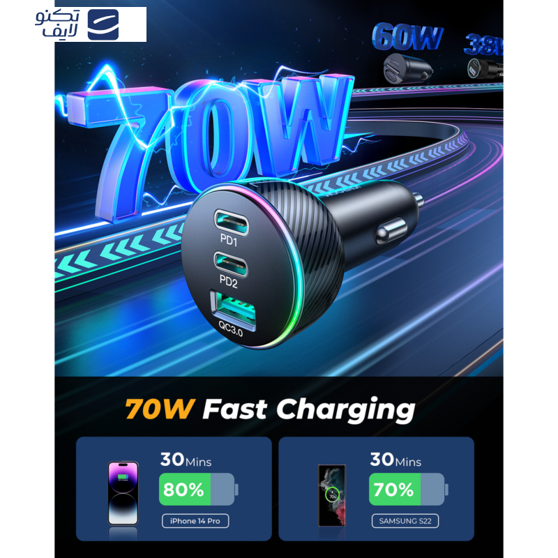 شارژر فندکی 70 وات جوی روم مدل  JR-CL26