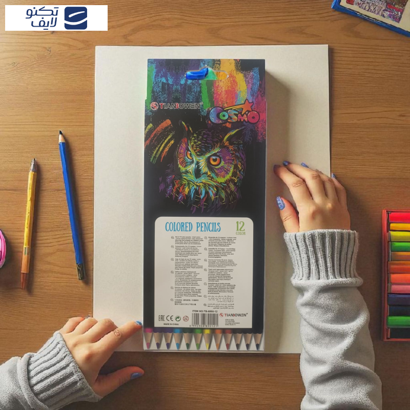 مداد رنگی 12 رنگ تیان بوون مدل شیر