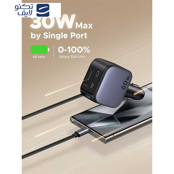 شارژر فندکی 60 وات یوگرین مدل 55212B به همراه کابل USB-C شارژر فندکی 60 وات یوگرین مدل 55212B به همراه کابل USB-C