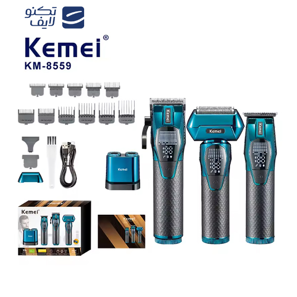 ست ماشین اصلاح موی سر و صورت شارژی کیمی مدل KM-8559 بسته 3 عددی ست ماشین اصلاح موی سر و صورت شارژی کیمی مدل KM-8559 بسته 3 عددی