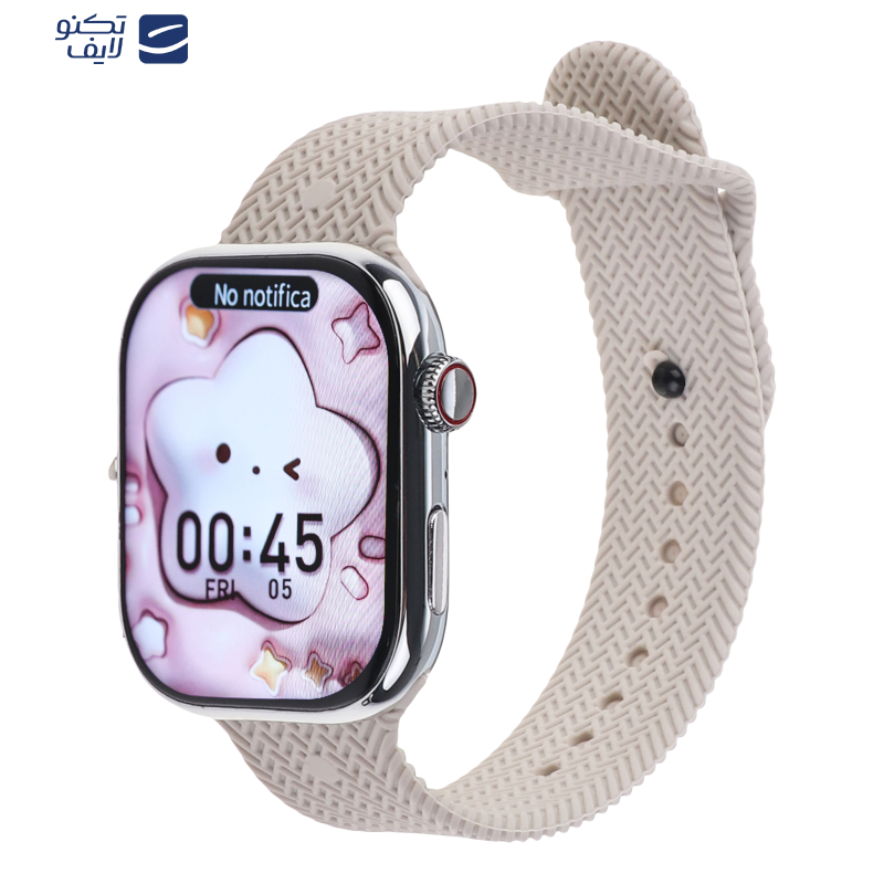 ساعت هوشمند ویزمی مدل WS10-6 MAX دارای قابلیت های صفحه نمایش رنگی، صفحه نمایش لمسی و شمارنده ضربان قلب بند سیلیکونی 
