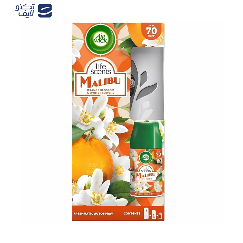 دستگاه خوشبوکننده ایرویک مدل Malibu رایحه پرتقال و گلهای سفید حجم 250 میلی لیتر دستگاه خوشبوکننده ایرویک مدل Malibu رایحه پرتقال و گلهای سفید حجم 250 میلی لیتر