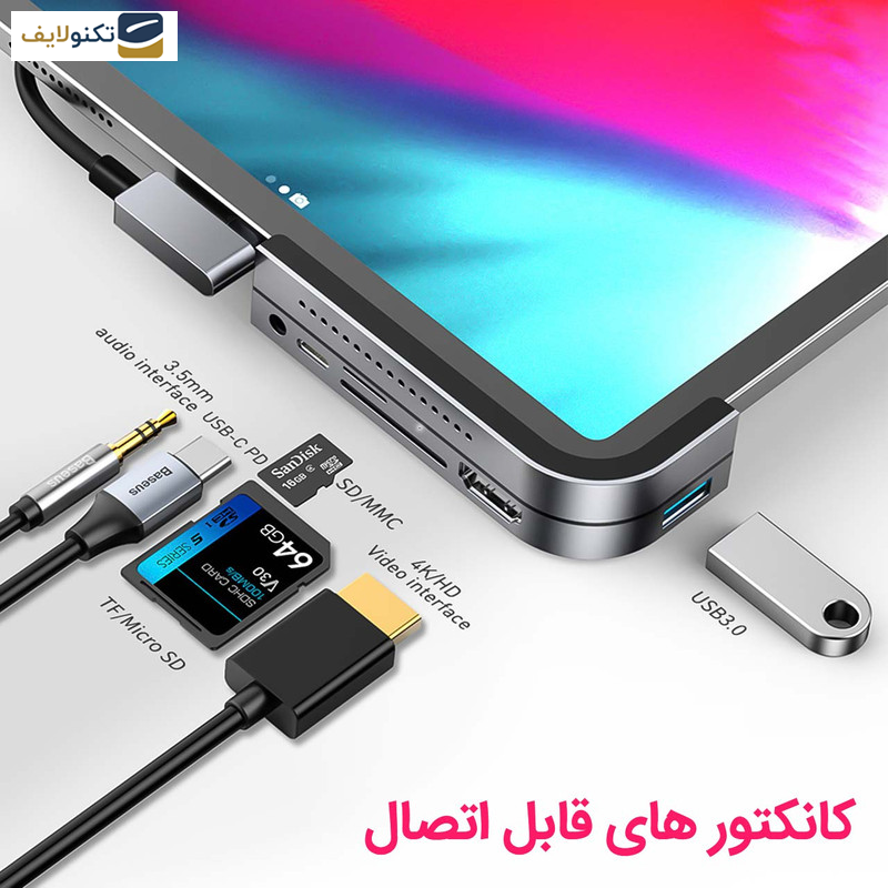هاب 6 پورت USB-C باسئوس مدل CAHUB-WJ0G