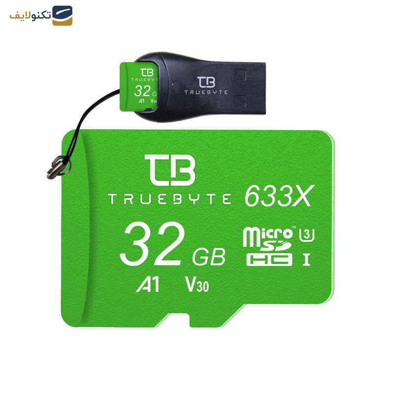 کارت حافظه microSD HC تروبایت مدل 633X-A1-V30 کلاس 10 استاندارد UHS-I U3 ظرفیت 32 گیگابایت به همراه کارت خوان کارت حافظه microSD HC تروبایت مدل 633X-A1-V30 کلاس 10 استاندارد UHS-I U3 ظرفیت 32 گیگابایت به همراه کارت خوان