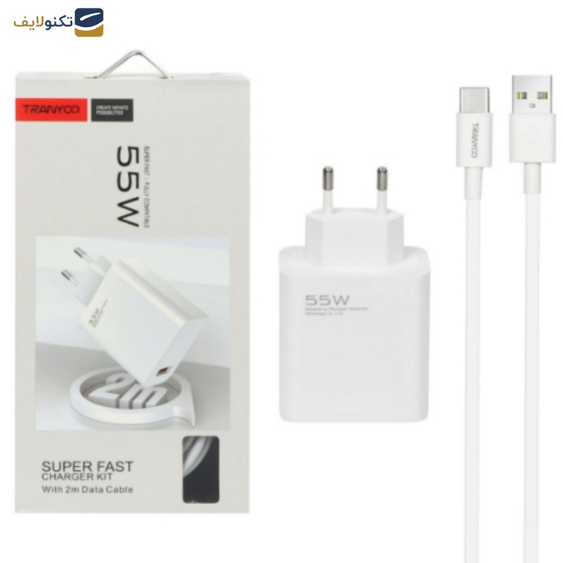 شارژر دیواری 55 وات ترانیو مدل EU3-C به همراه کابل USB-C